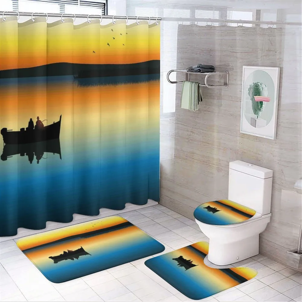Sunset at Lake Fishing 4-Piece Bathroom Set product video