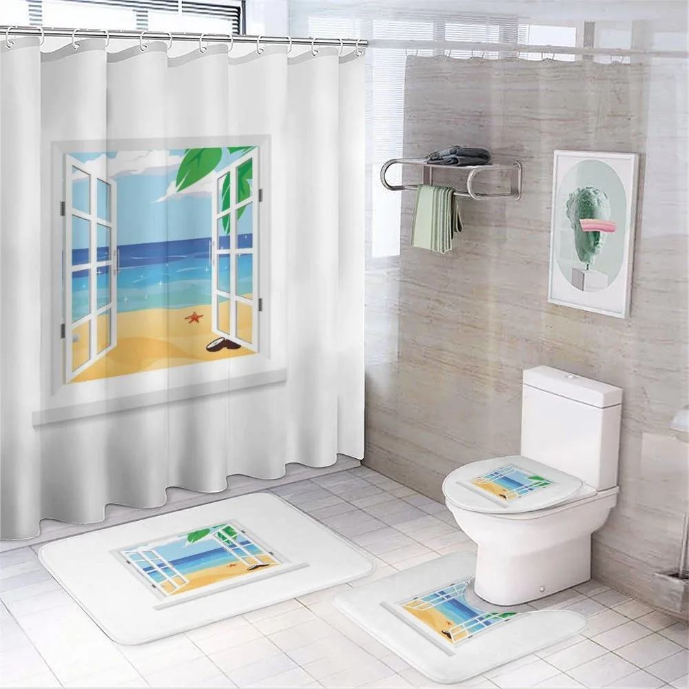Window View Ocean Leaves — 4-Piece Bathroom Set preview