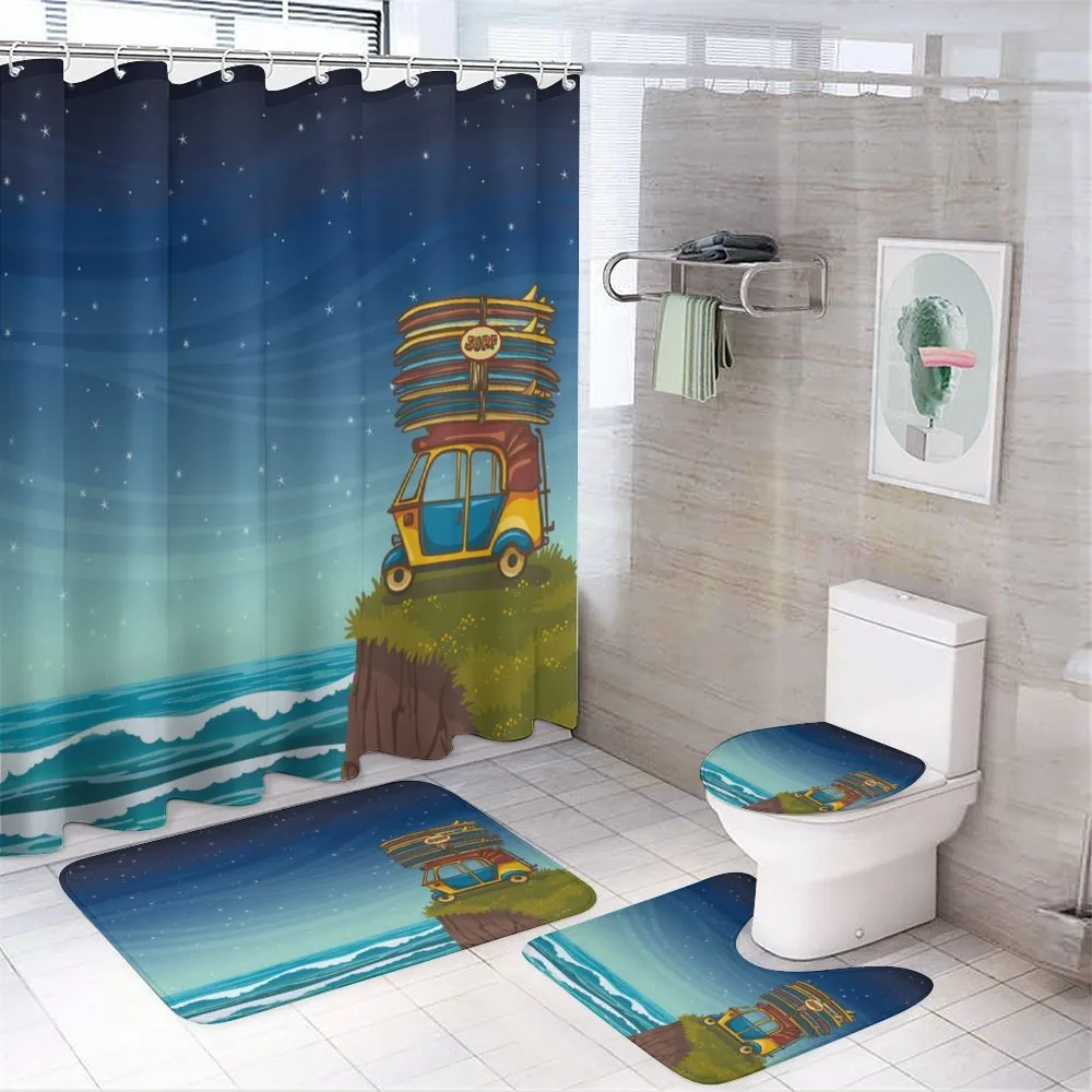 Cartoon Car Surfboards — 4-Piece Bathroom Set preview