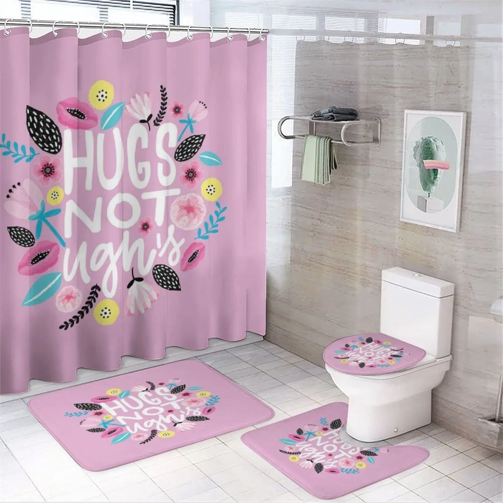 Floral Hugs not Ughs Lettering — 4-Piece Bathroom Set preview