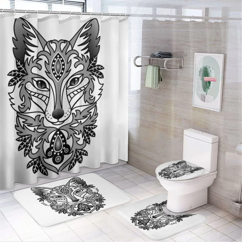 Ornamental Fox Face Curves — 4-Piece Bathroom Set preview