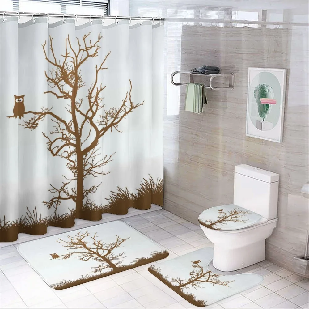 Owl Autumn Tree Branch — 4-Piece Bathroom Set preview