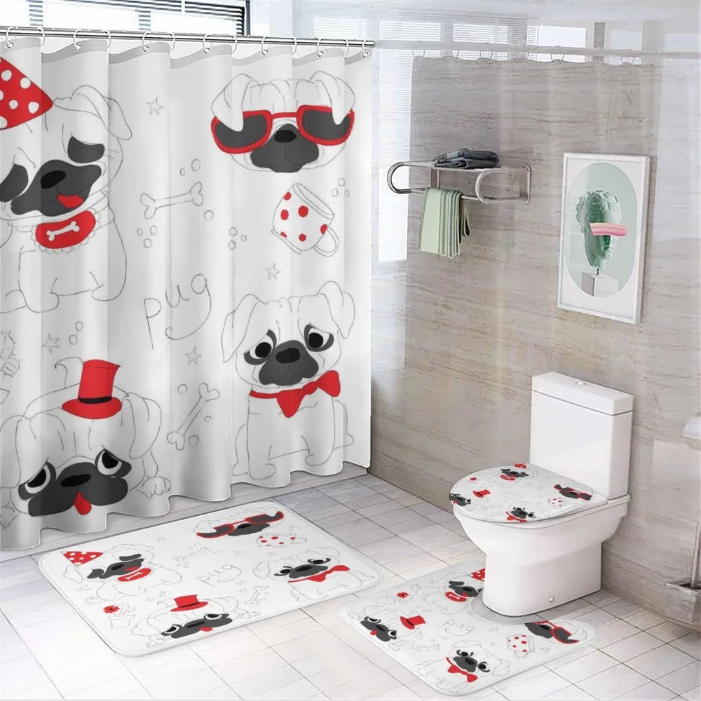 Happy Sad Cool Dogs Pug — 4-Piece Bathroom Set preview
