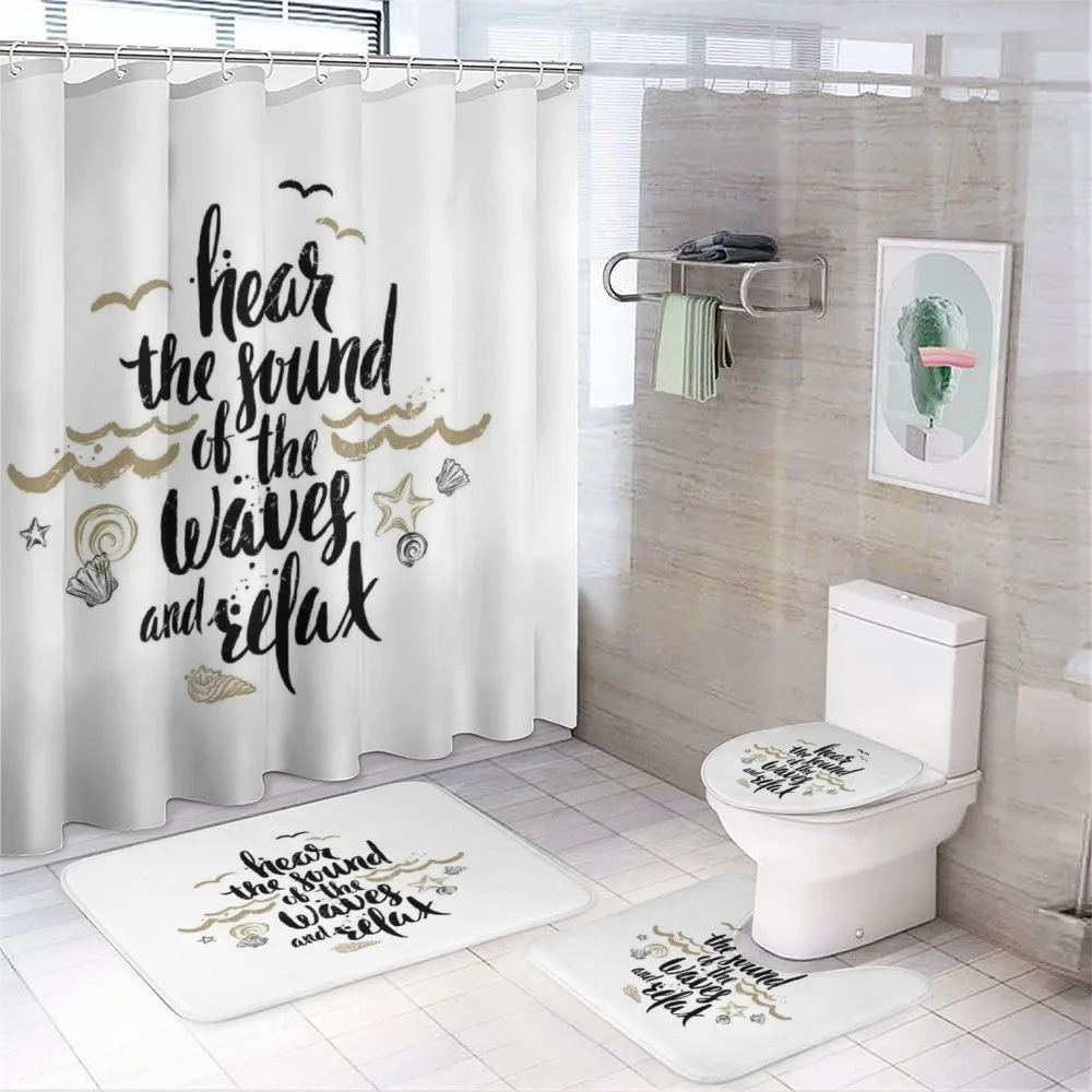 Hear the Sound of Waves Text — 4-Piece Bathroom Set preview