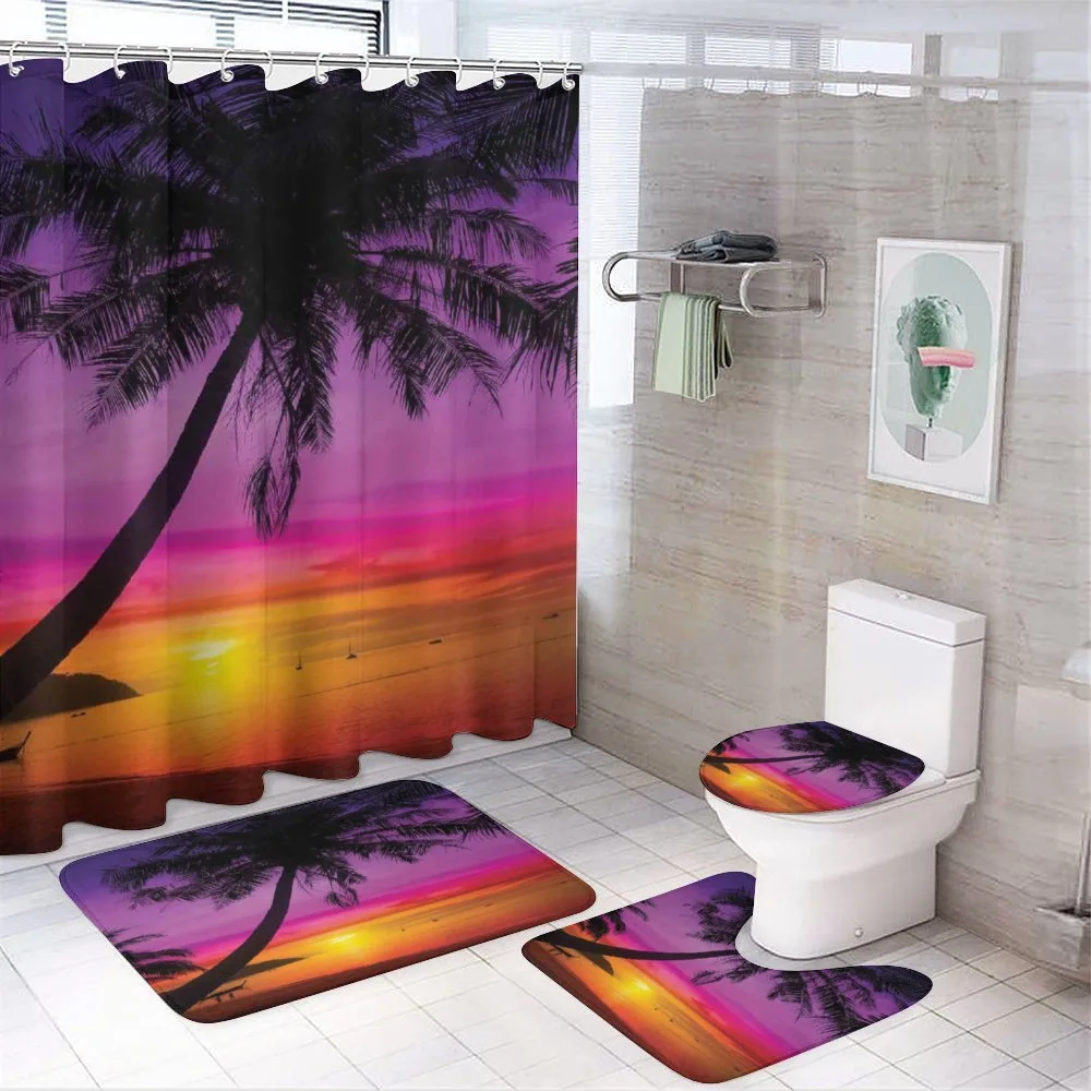 Palm Shadow at Sunset — 4-Piece Bathroom Set preview