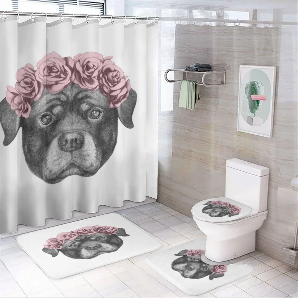 Portrait of Dog in Roses — 4-Piece Bathroom Set preview
