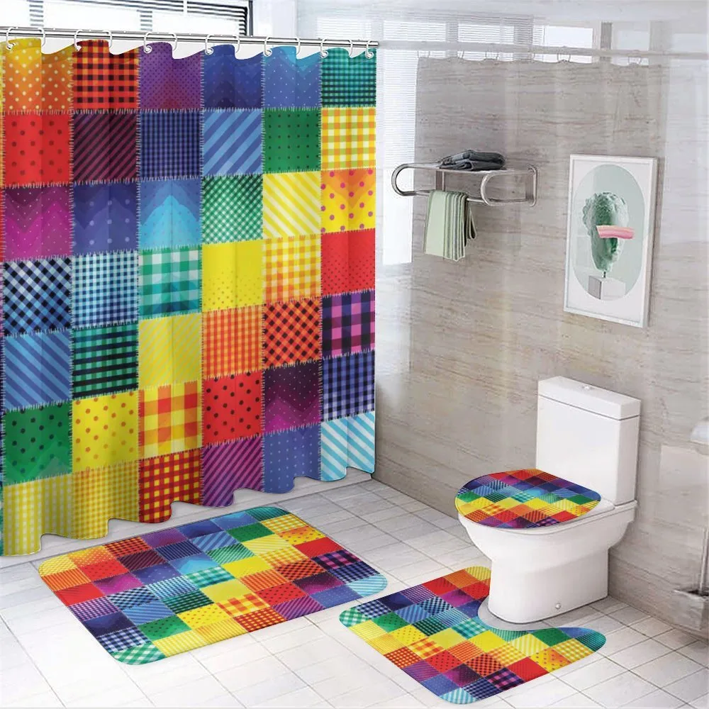 Rainbow Retro Patchwork — 4-Piece Bathroom Set preview