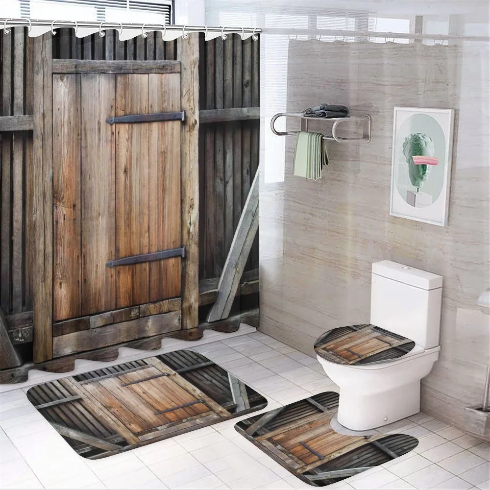 Rustic Rural Wood Door — 4-Piece Bathroom Set preview