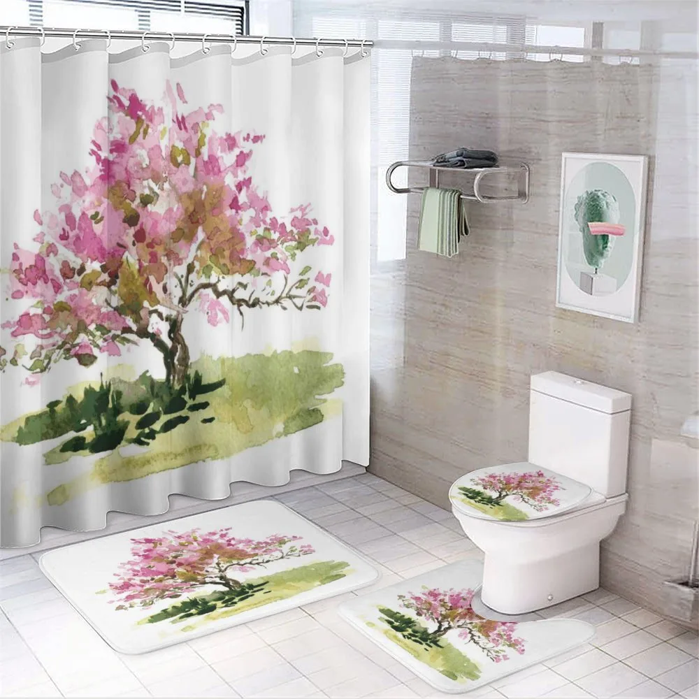 Watercolor Sakura Leaves — 4-Piece Bathroom Set preview