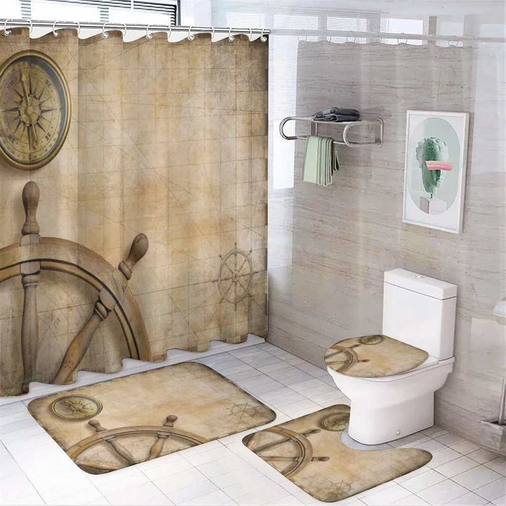 Wooden Wheel Compass — 4-Piece Bathroom Set preview