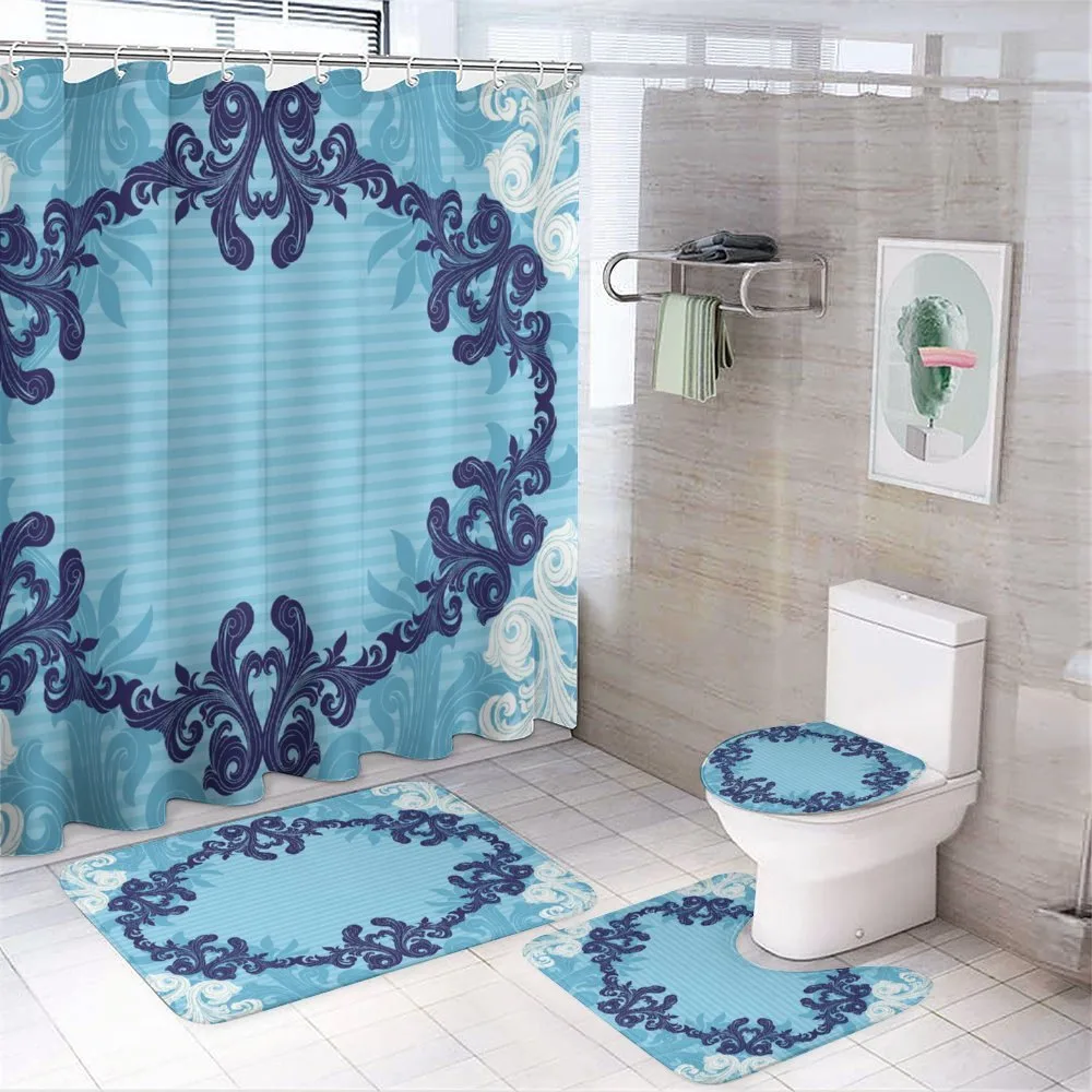 Blue Ornamental Flowers — 4-Piece Bathroom Set preview