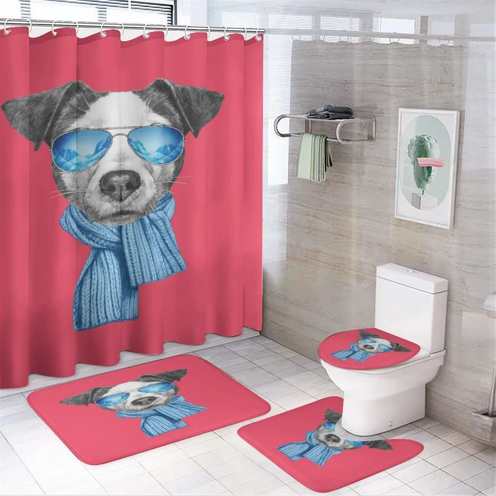 Hipster Dog Glasses 4-Piece Bathroom Set product video