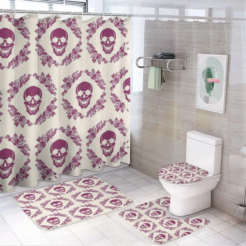 Maroon Motif Flowers — 4-Piece Bathroom Set preview