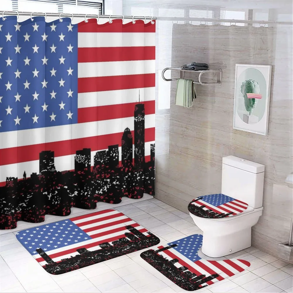 Skyline and US Flag — 4-Piece Bathroom Set preview