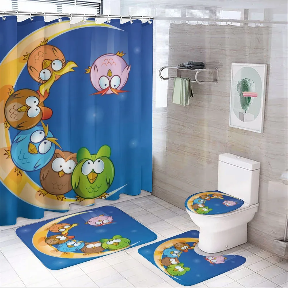 Cartoon Moon Owls Playing — 4-Piece Bathroom Set preview