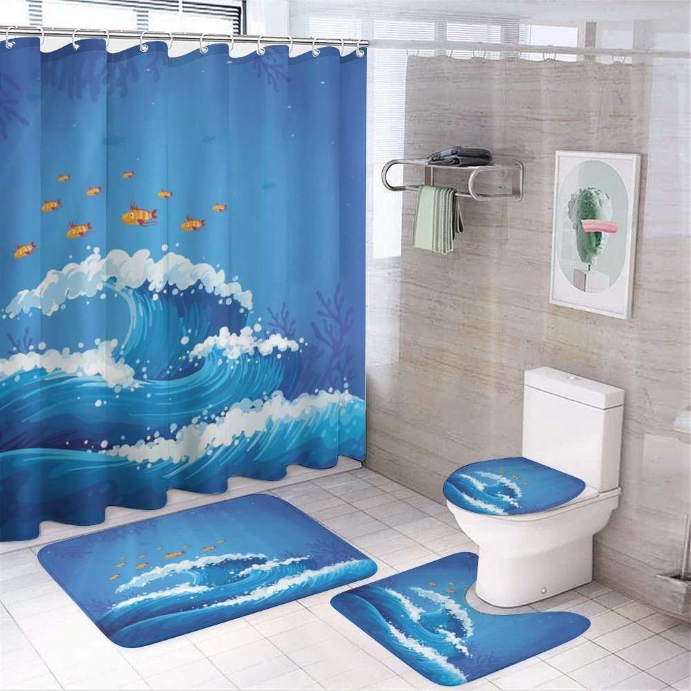 Fish and Wave in Ocean — 4-Piece Bathroom Set preview
