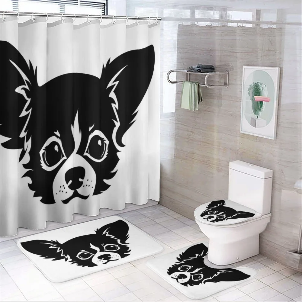 Monochrome Puppy Head 4-Piece Bathroom Set product video