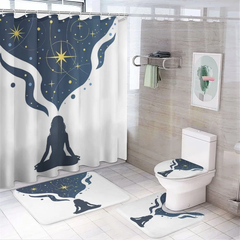 Woman Yoga with Starry Smoke — 4-Piece Bathroom Set preview