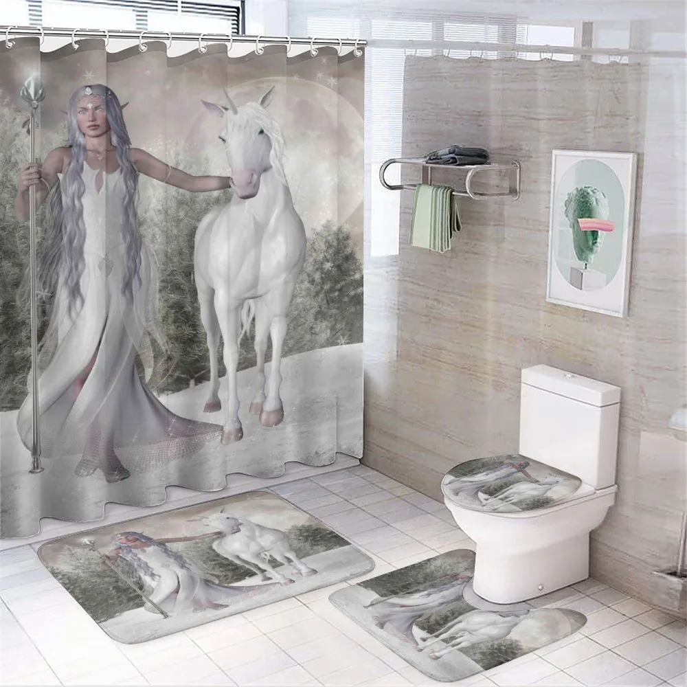 Elf Holdng Mace and Horse — 4-Piece Bathroom Set preview