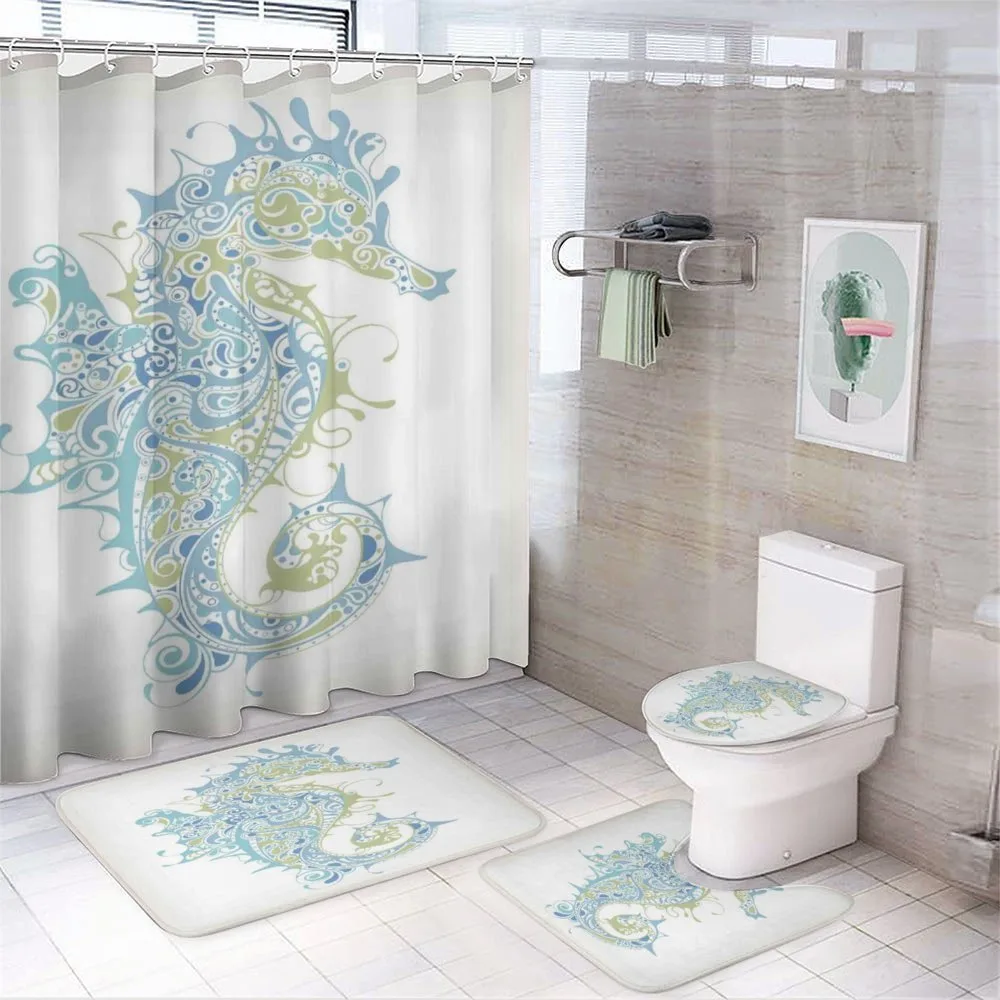 Greek Seahorse Mythological 4-Piece Bathroom Set product video