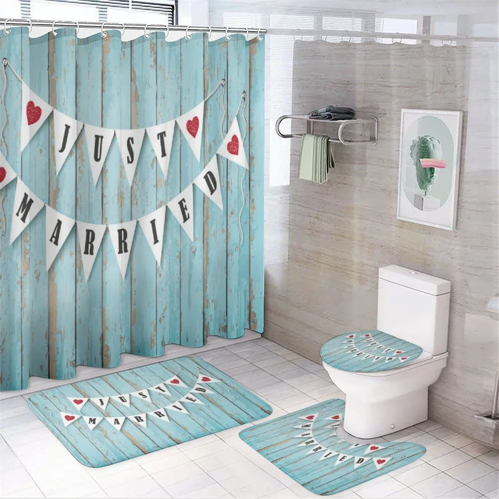 Just Married on Wood Door — 4-Piece Bathroom Set preview