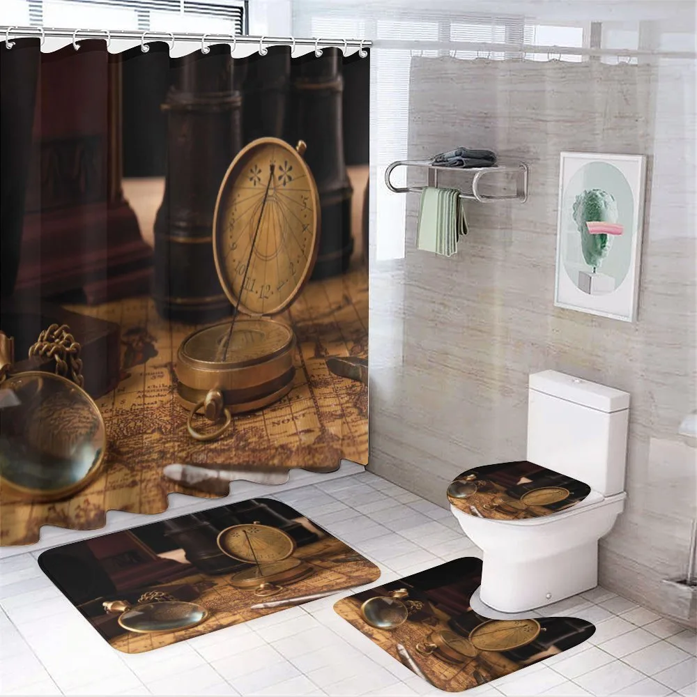 Vintage Geography Tools Map — 4-Piece Bathroom Set preview