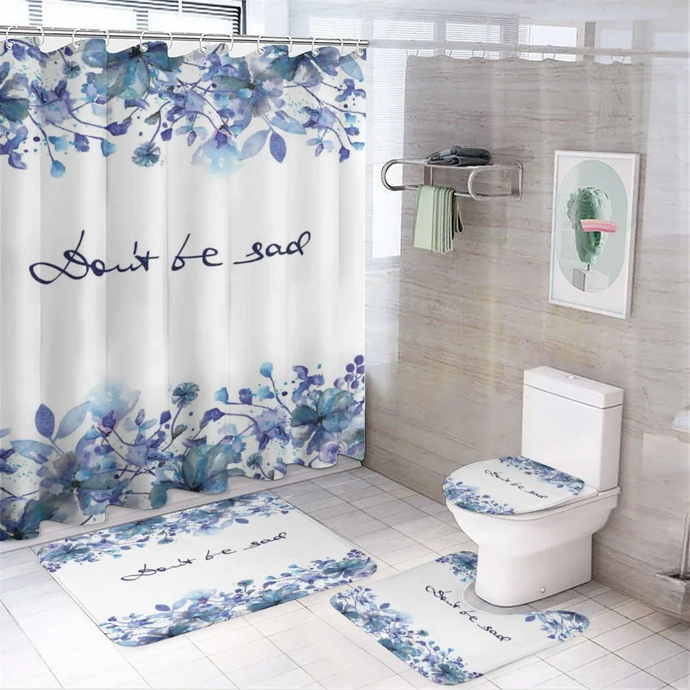 Blue Flowers Leaves — 4-Piece Bathroom Set preview