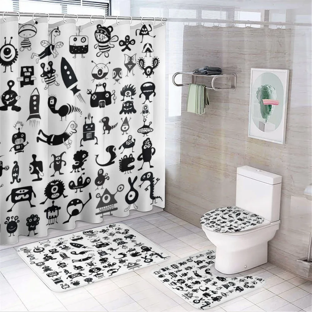 Cartoon Doodle Space — 4-Piece Bathroom Set preview