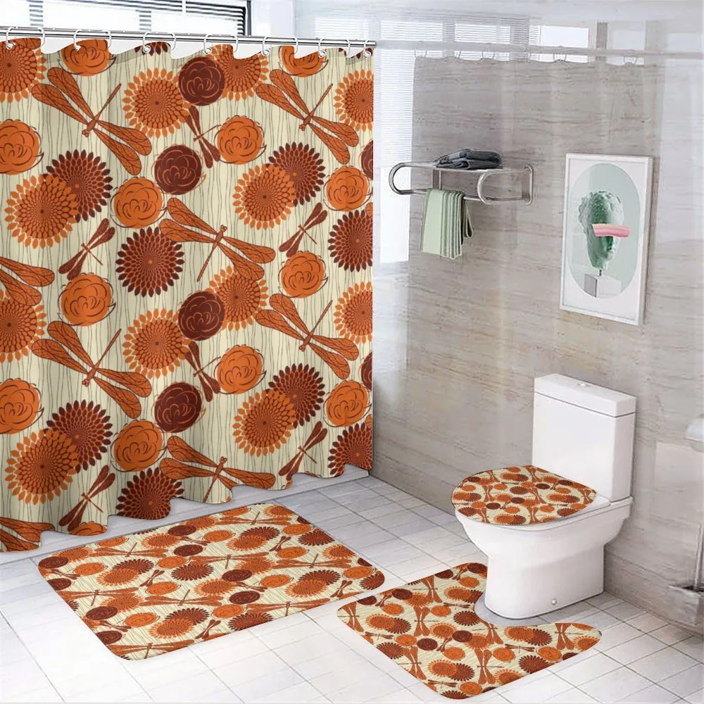 Orange Flowers Dragonfly 4-Piece Bathroom Set product video