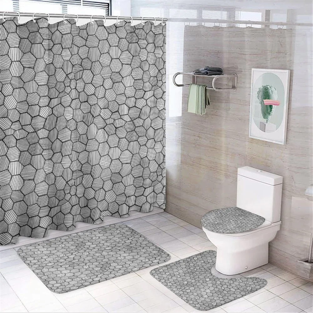 Sketch Hexagon Shapes — 4-Piece Bathroom Set preview