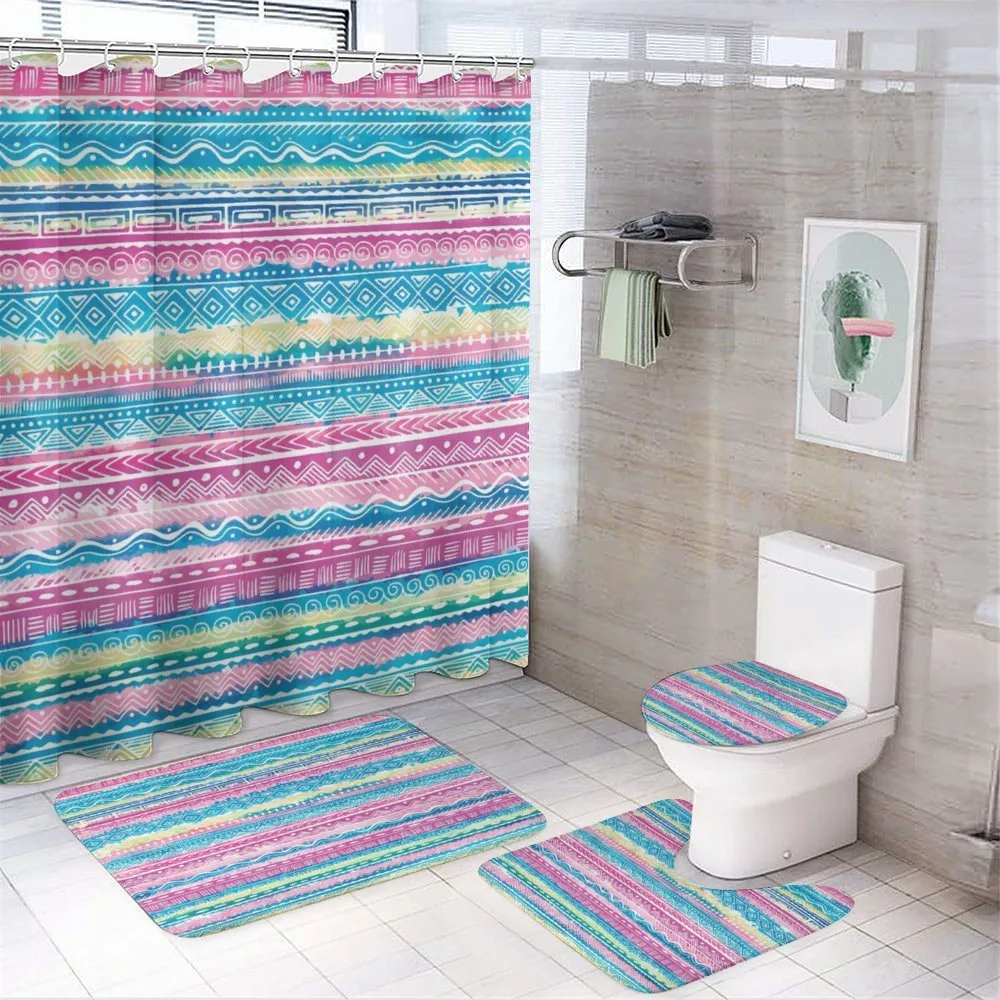 Watercolor Aztec Stripes — 4-Piece Bathroom Set preview
