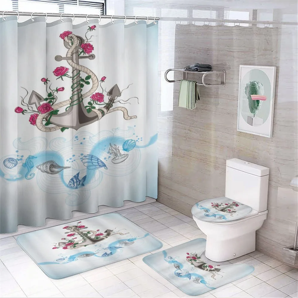 Anchor with Roses Shells — 4-Piece Bathroom Set preview