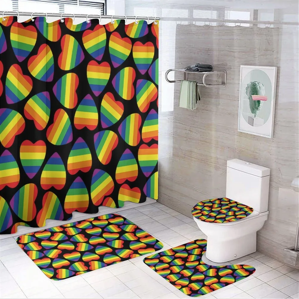 Hearts Gay Pride Flag — 4-Piece Bathroom Set preview