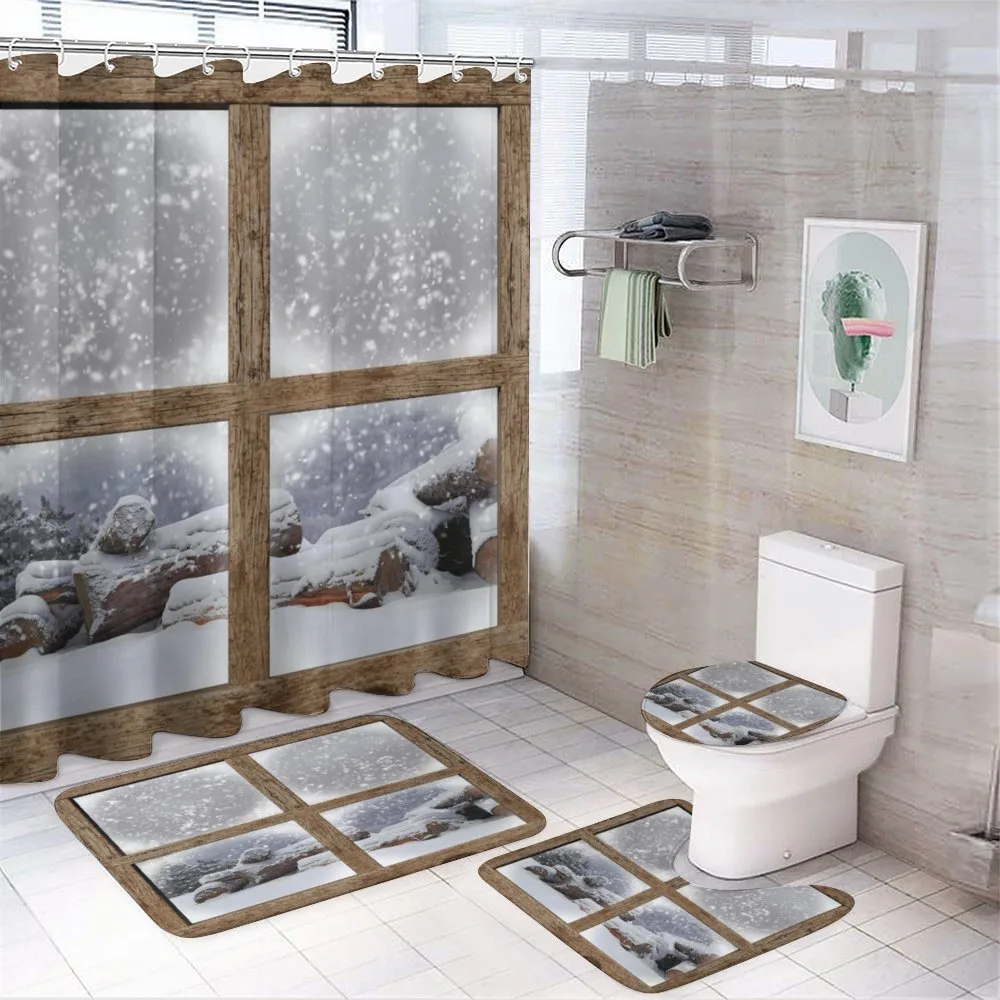 Rustic Snowy Woodsy Frame — 4-Piece Bathroom Set preview