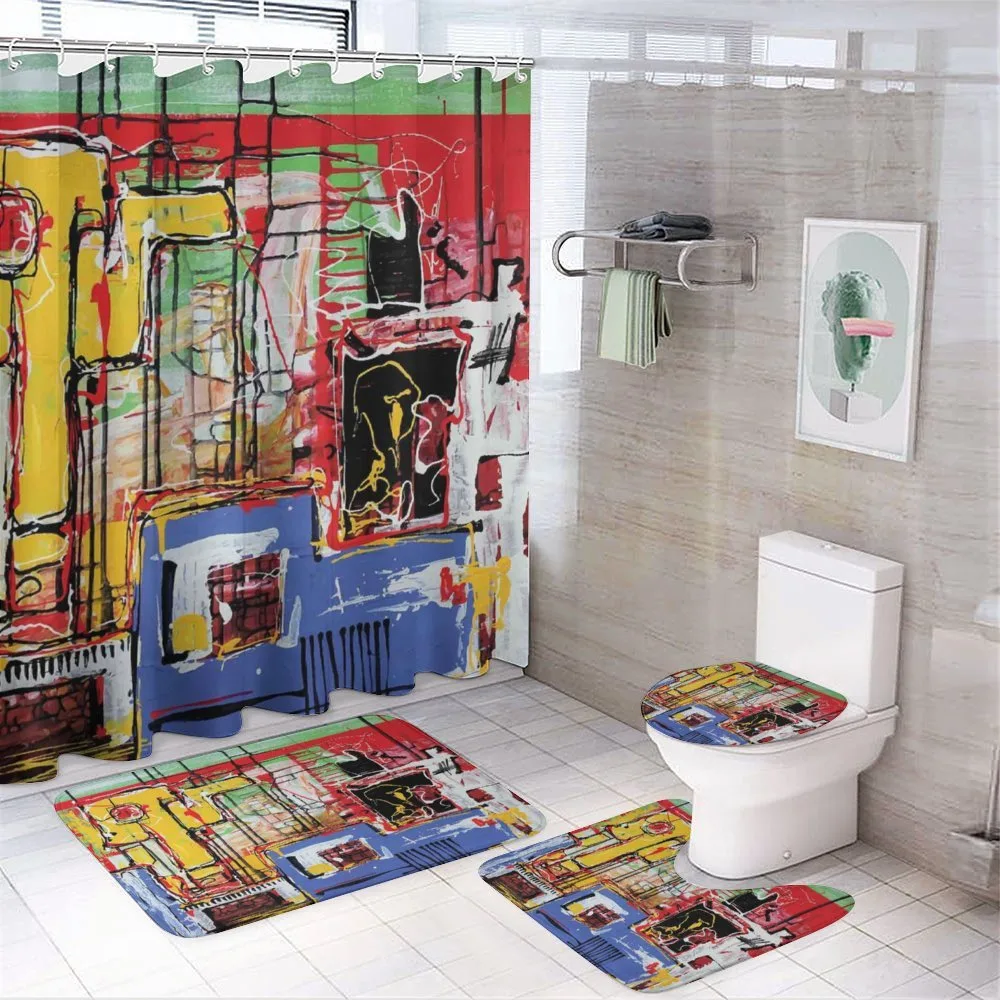Cubist Grunge Painting 4-Piece Bathroom Set product video