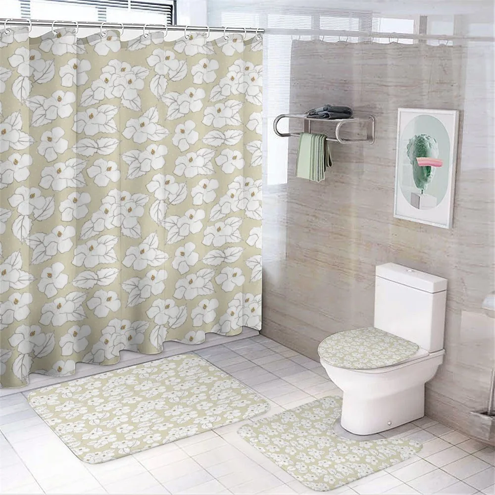 Hibiscus Drawings Polka Dots — 4-Piece Bathroom Set preview
