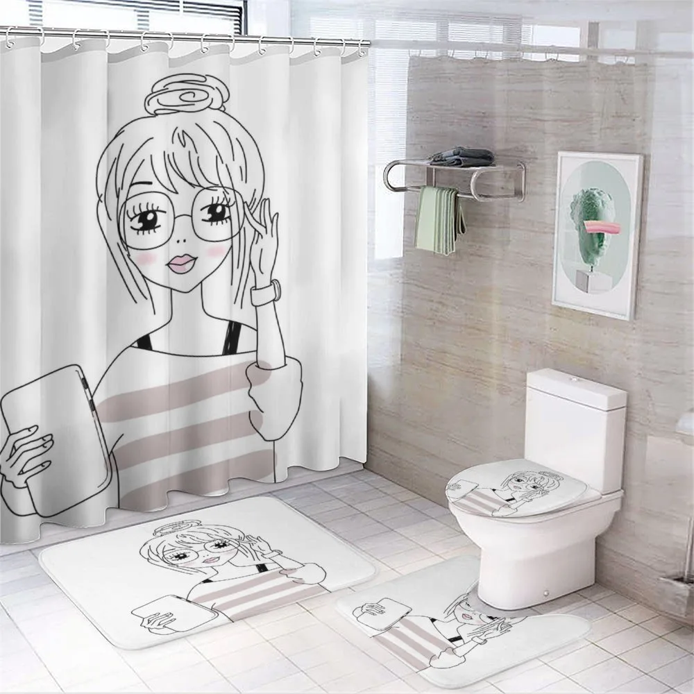 Sketchy Hipster Girl Tablet — 4-Piece Bathroom Set preview