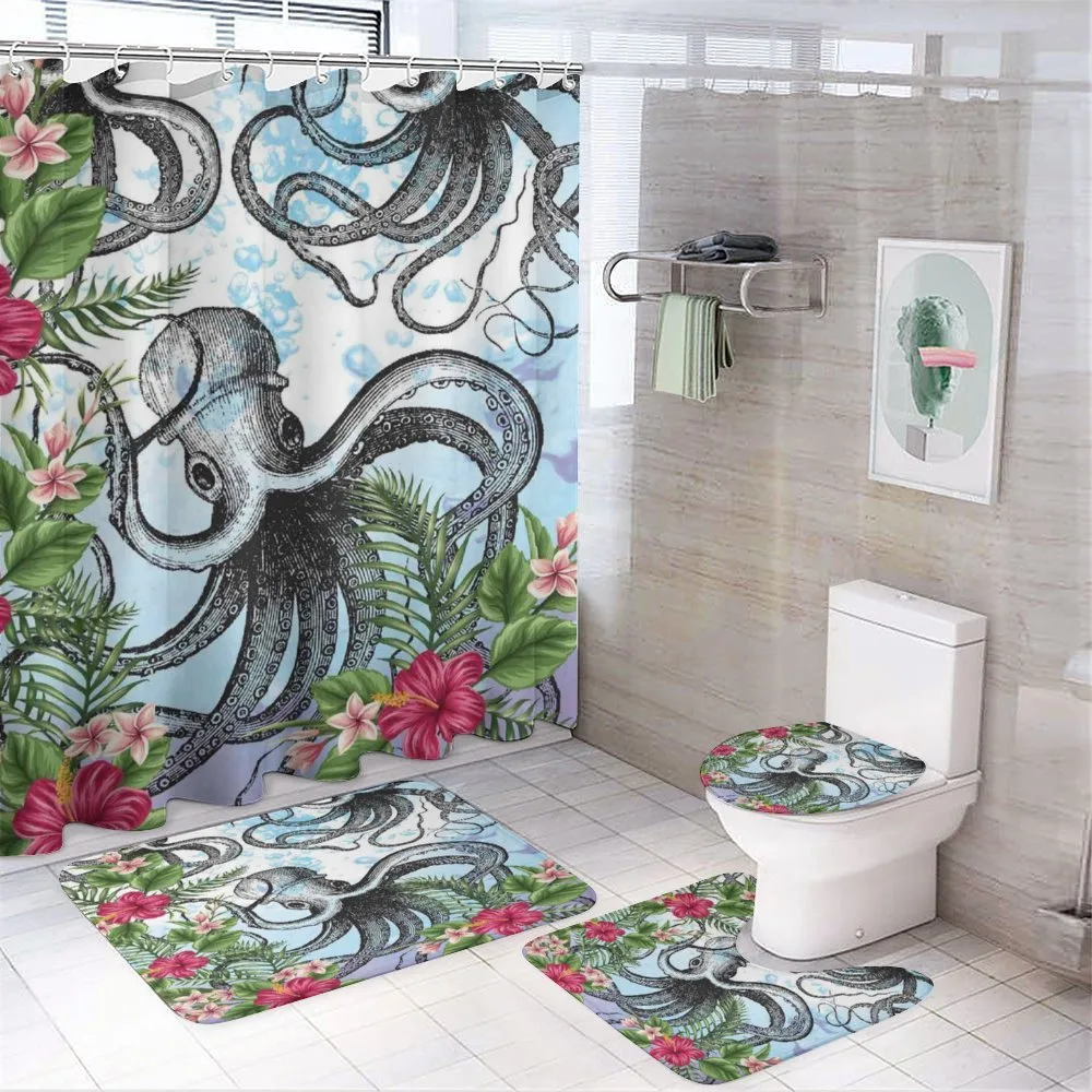 Tropic Hibiscus and Octopus — 4-Piece Bathroom Set preview
