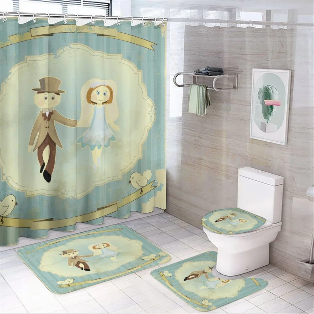 Bride Groom Pigeons — 4-Piece Bathroom Set preview