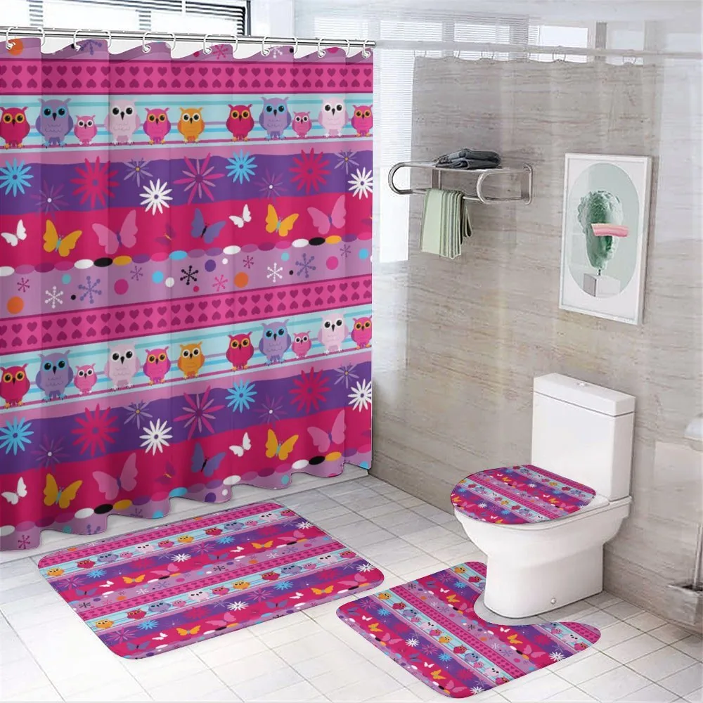 Cartoon Owls and Flowers — 4-Piece Bathroom Set preview