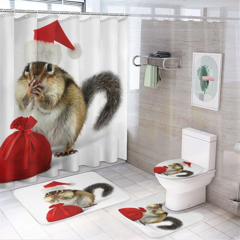 Chipmunk in Santa Hat — 4-Piece Bathroom Set preview