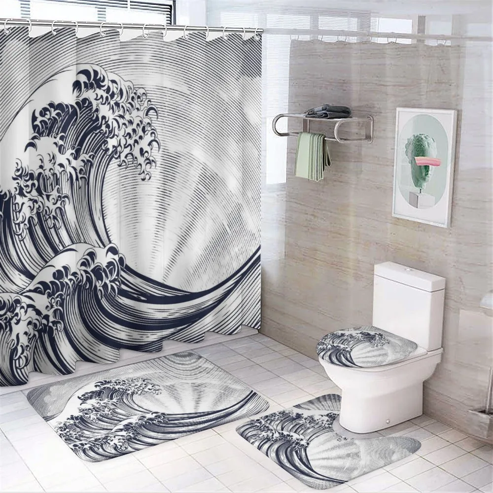 Oriental Japanese Waves — 4-Piece Bathroom Set preview