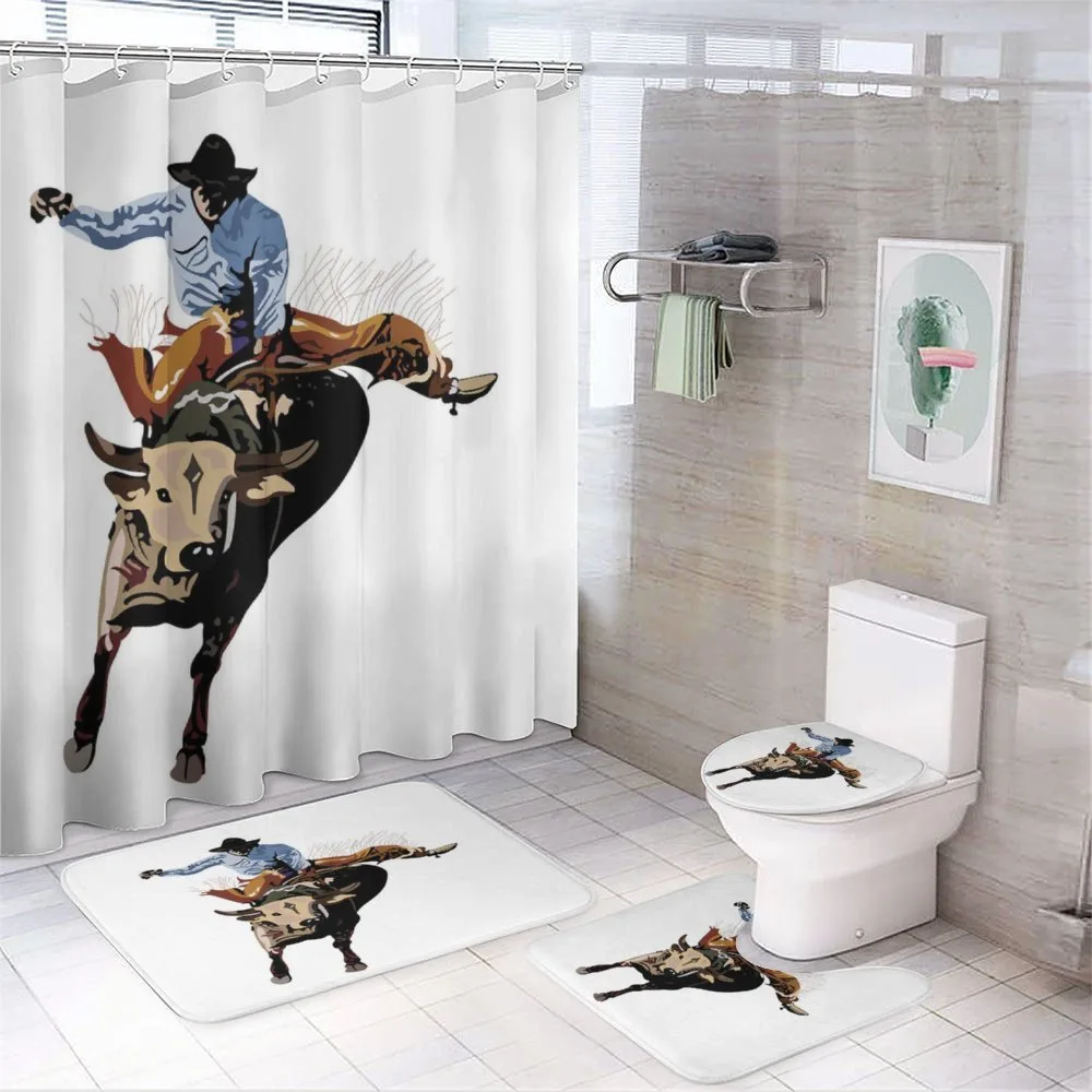 Cowboy Bucking Bull Western — 4-Piece Bathroom Set preview