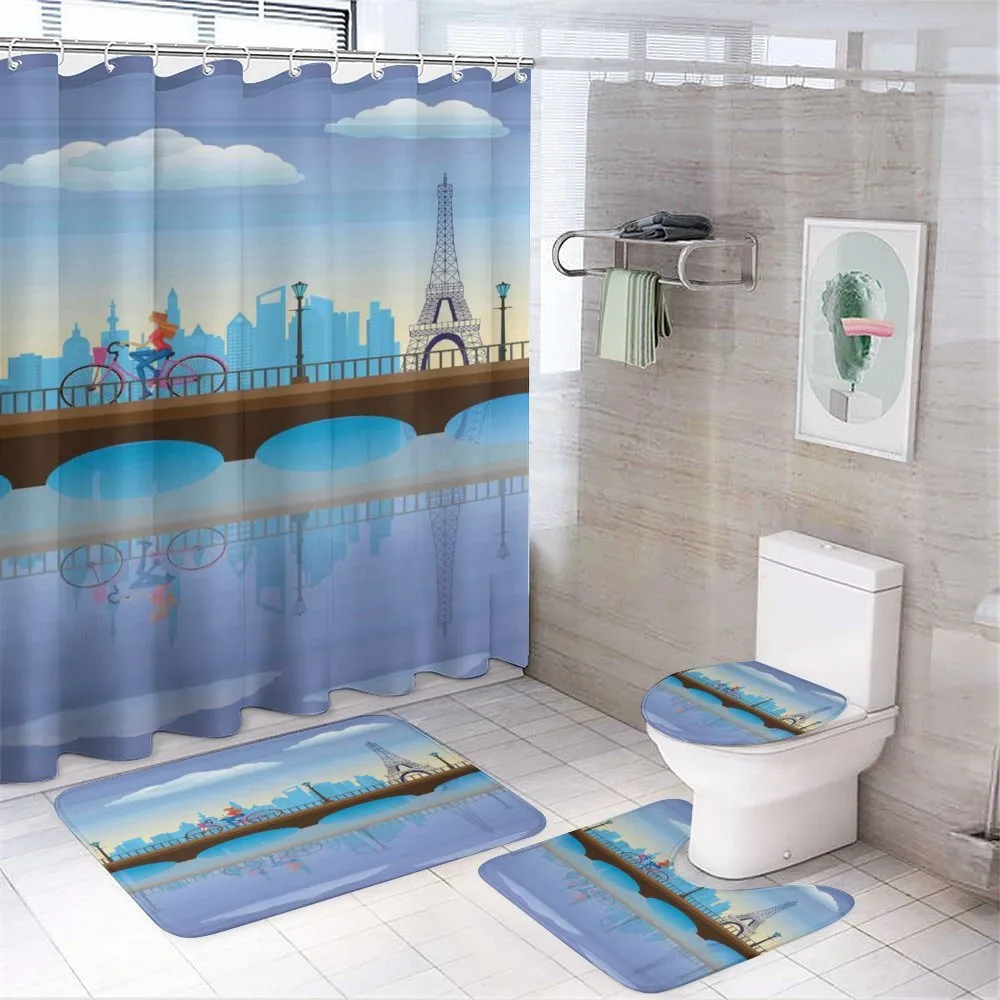 Eiffel Tower Cartoon Art — 4-Piece Bathroom Set preview