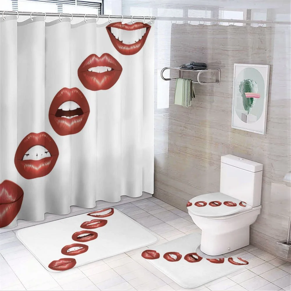 Vivid Full Red Lips Feminine — 4-Piece Bathroom Set preview