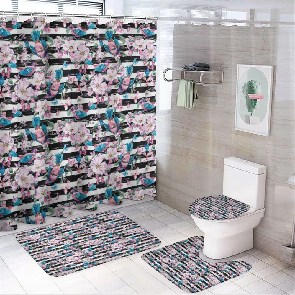 Blooming Flora Tiny Birds — 4-Piece Bathroom Set preview