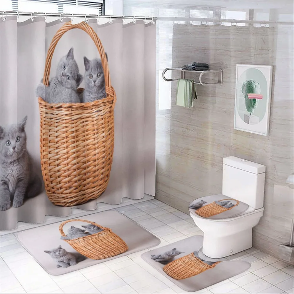 British Cats in Basket — 4-Piece Bathroom Set preview