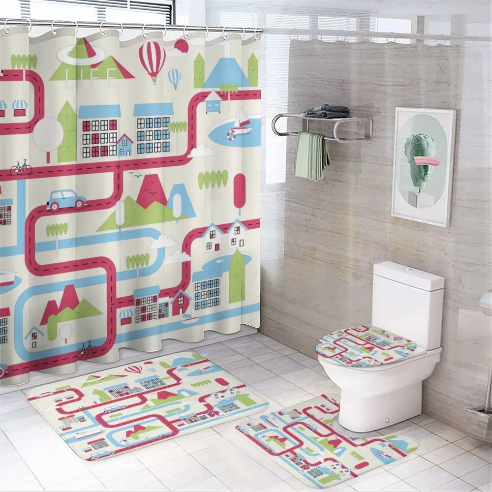 Cartoon Downtown Motif — 4-Piece Bathroom Set preview