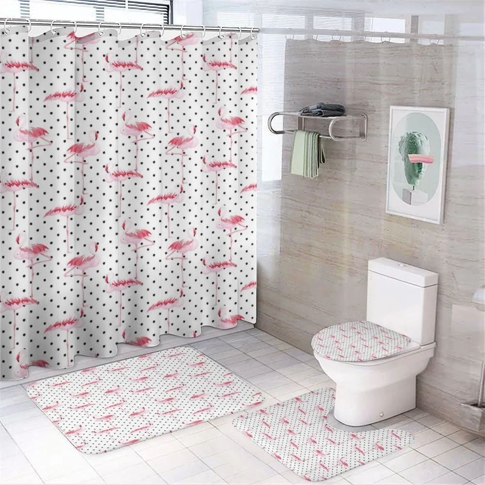 Flamingo Birds Polka Dots — 4-Piece Bathroom Set preview