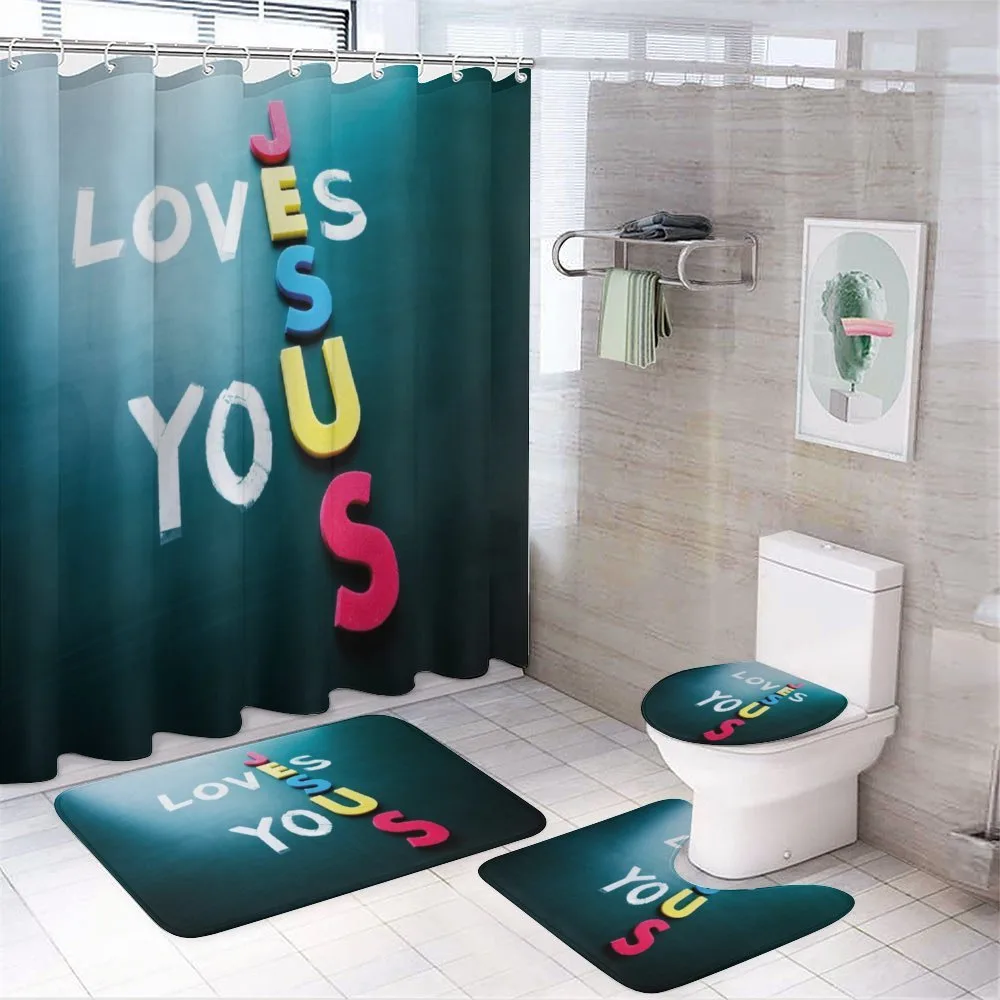 He Loves You Phrase Colorful — 4-Piece Bathroom Set preview